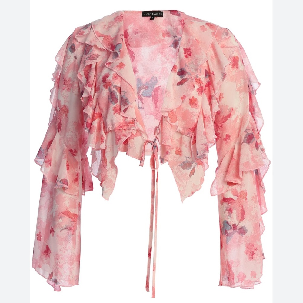 JLUXLABEL Pink Floral Yvanna Ruffle Top